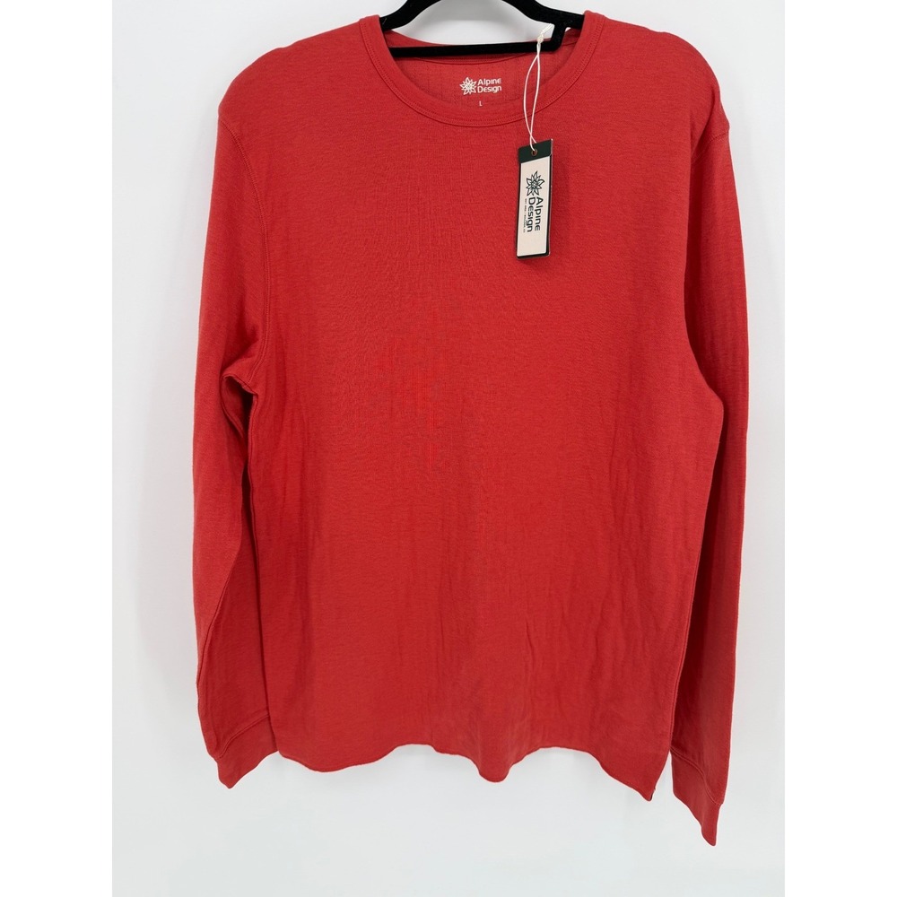 Alpine Design Mens Long Sleeve Thermal Knit Crewneck Shirt Red Size L‎